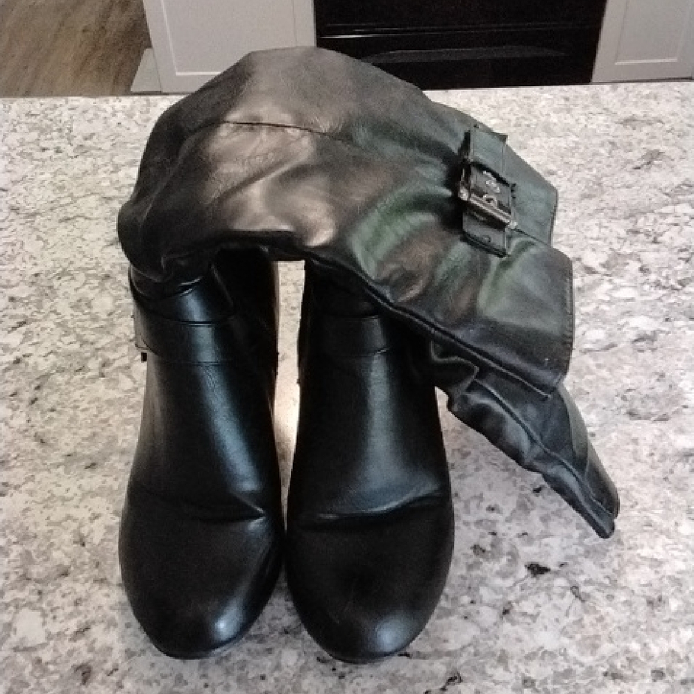 Ardene Black Heeled Boots with Buckle Detail